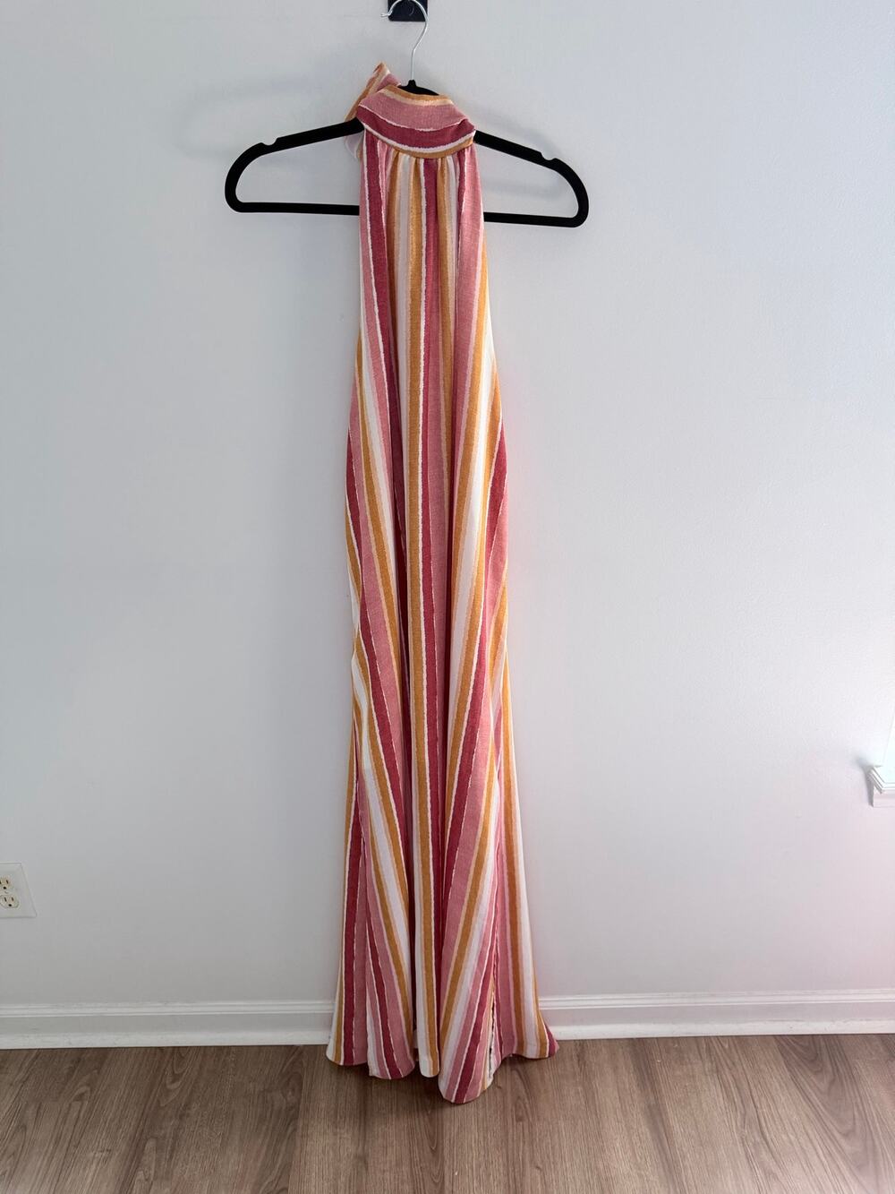 VICI Yellow Pink Red Bold Striped Open Back Maxi Halter Dress-Size M